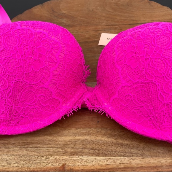DOBREVA Push Up Lace Bra Underwire Plunge Full Coverage Bra bright fuschia 34C - Picture 2 of 6
